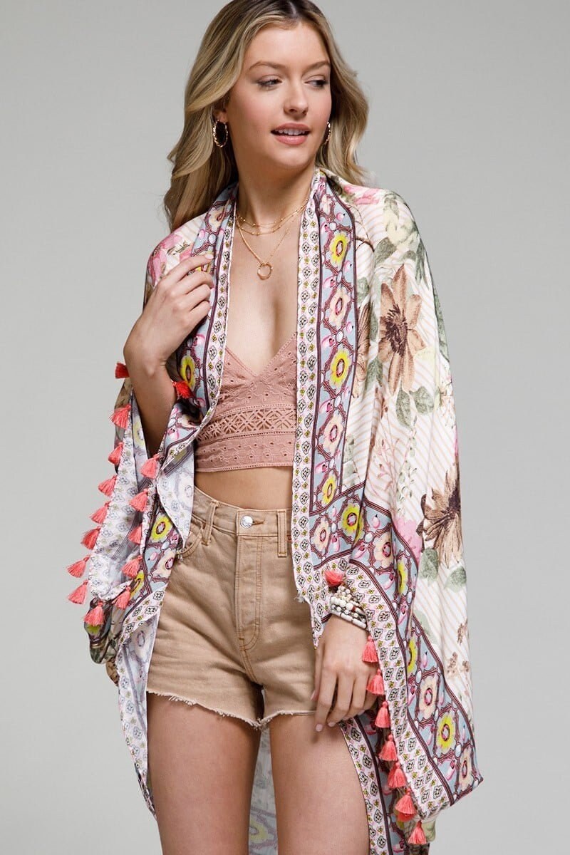 Kimono Duster with Spring Flower Cocoon Style