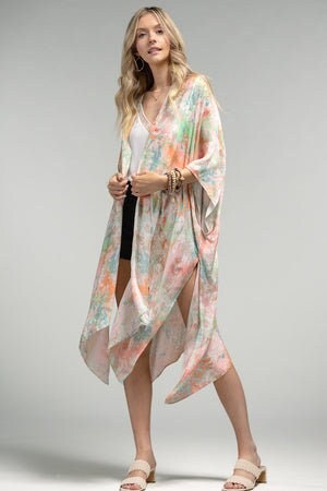 Spring Kimono Duster with Watercolor Spring Pink Green Vibe