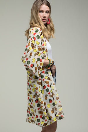 Sleeves Kimono Duster with Fruit Print