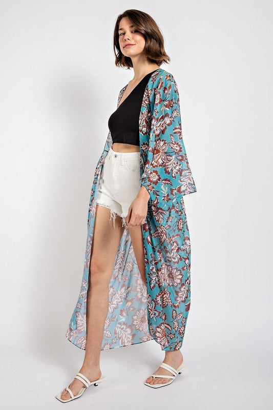 Long Sleeves Flower Kimono Duster
