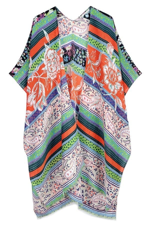 Kimono Cardigan with Bohemian Outfit Aztec Print Dark Pink Blue Beach Cover Up Tie Dye Watercolor Print for Spring summer