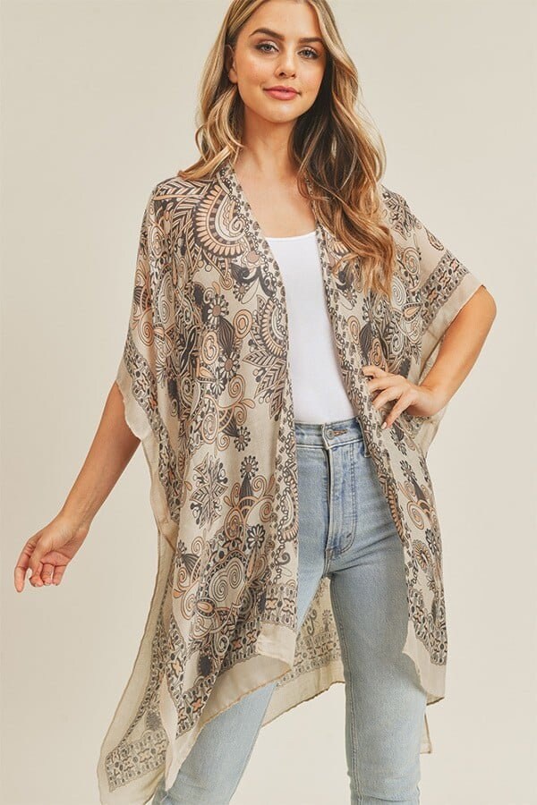 Kimono Cardigan with Bohemian Chrysanthemum Flower Red Black Duster Lightweight Duster for Spring summer