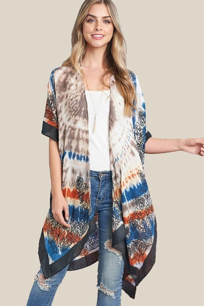 Kimono Cardigan with Bohemian Tie Dye Paisley Mandala Duster Lightweight Jacket for Spring summer