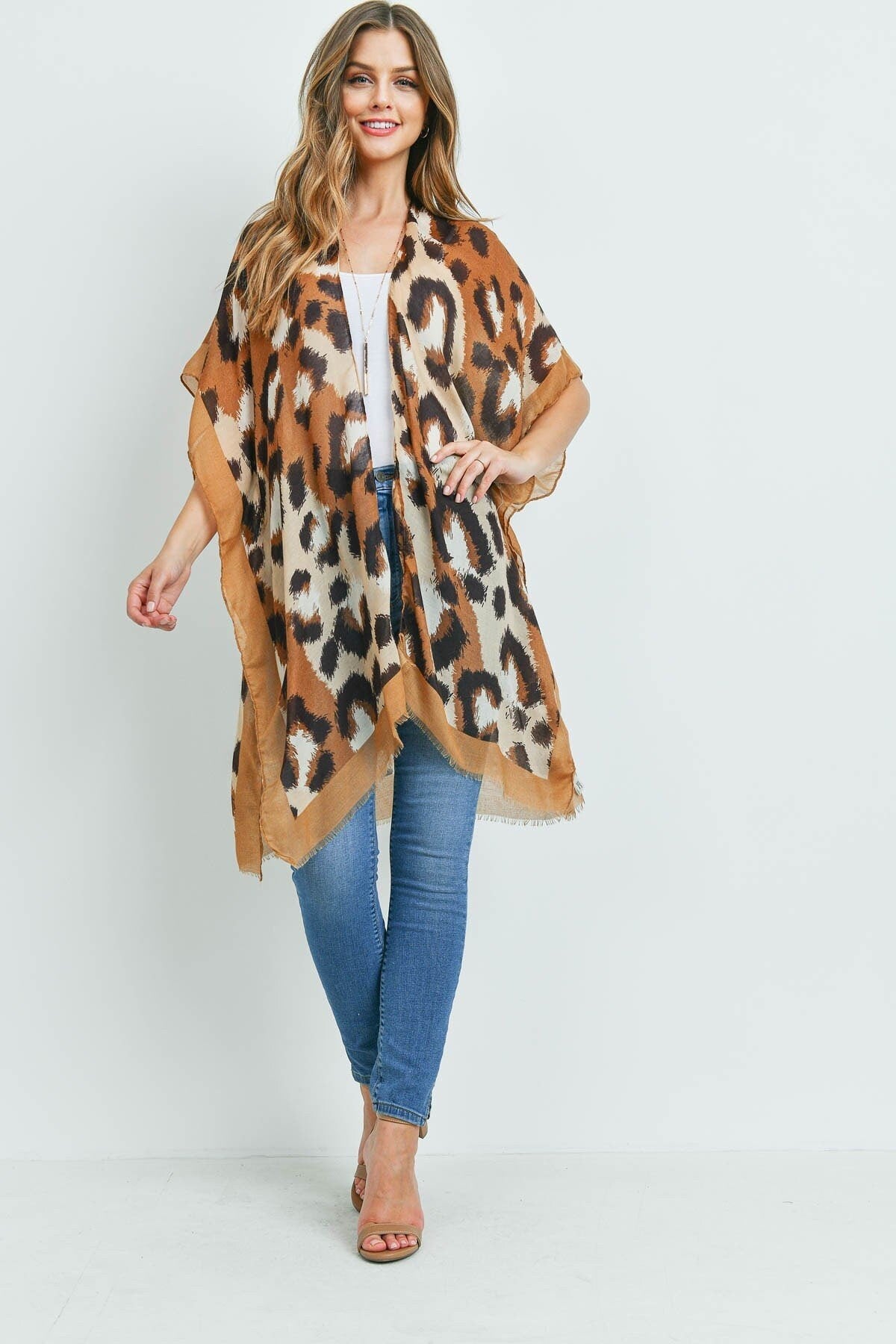 Kimono Cardigan with Bohemian Pastel Orange Aqua Damask Print Duster Lightweight Jacket for Spring summer