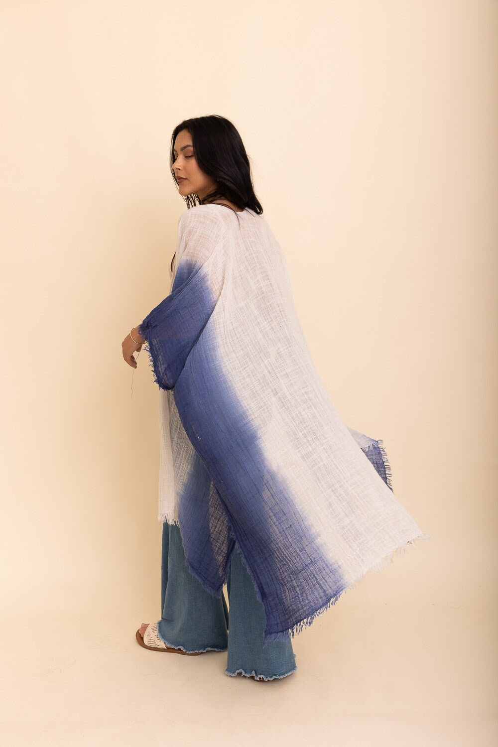 Cotton Blue Ombre Kimono Duster, Solid Color Kimonos