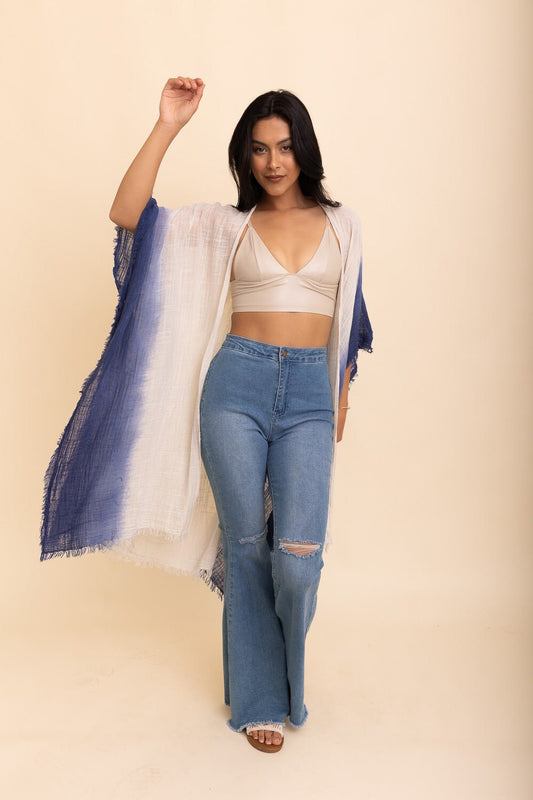 Cotton Blue Ombre Kimono Duster, Solid Color Kimonos