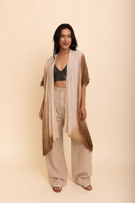 Cotton Taupe Ombre Kimono Duster, Solid Color Kimonos
