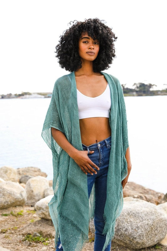 Spring Green Kimono Duster with Sequins