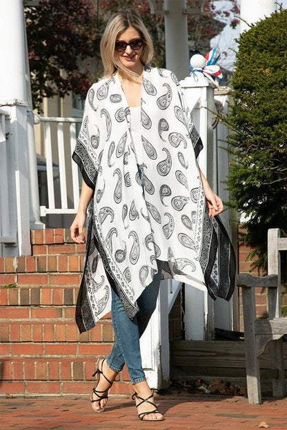 Kimono Cardigan with Bohemian Outfit Navy Blue Paisley Beach Cover Up Tie Dye Watercolor Print for Spring summer