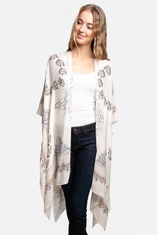 Kimono Cardigan with Bohemian Mandala Pastel Beige Duster Lightweight Duster for Spring summer
