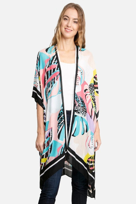 Kimono Cardigan with Bohemian Leaf Print for Spring summer