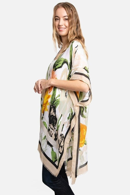 Kimono Cardigan with Bohemian Spring Tulip Flower Beige Lightweight Duster For Spring summer