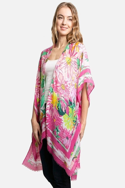 Kimono Cardigan with Bohemian Spring Abstract Flower Pink Duster Lightweight Duster For Spring summer