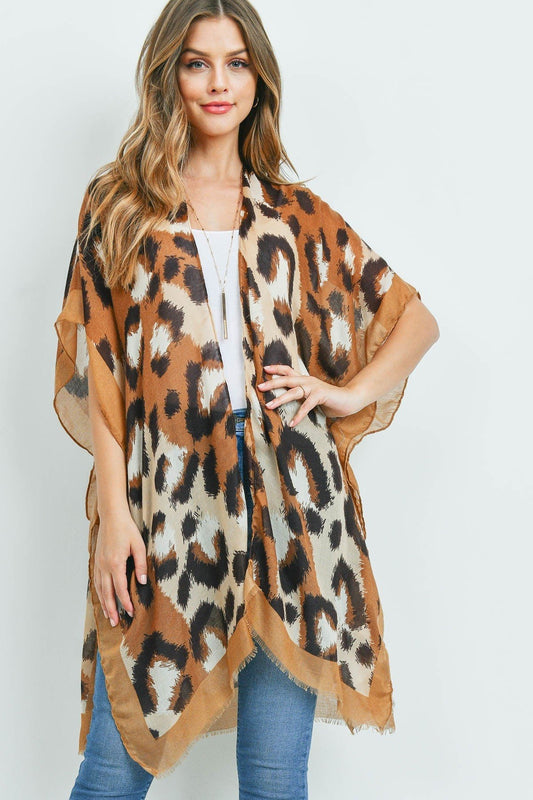Kimono Cardigan with Bohemian Brown Leopard Print Duster Lightweight Jacket for Spring summer
