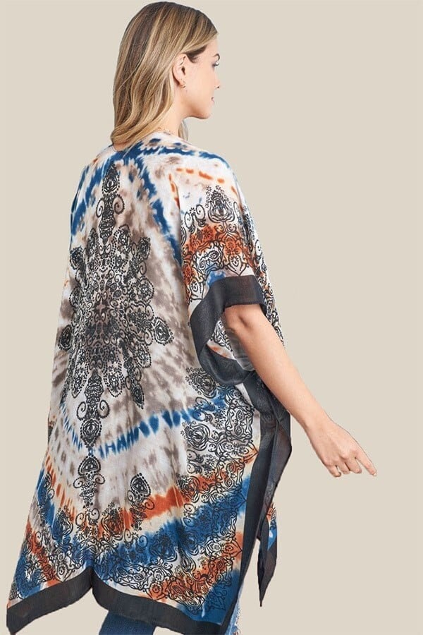 Kimono Cardigan with Bohemian Tie Dye Paisley Mandala Duster Lightweight Jacket for Spring summer