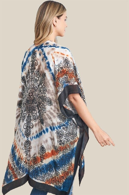 Kimono Cardigan with Bohemian Tie Dye Paisley Mandala Duster Lightweight Jacket for Spring summer
