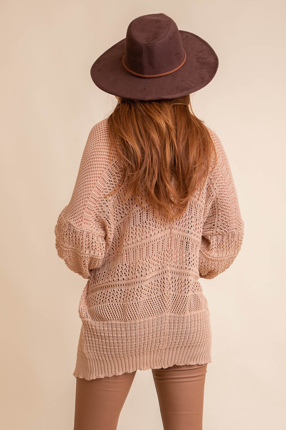 Beige Knit Netted Cardigan Kimono Duster