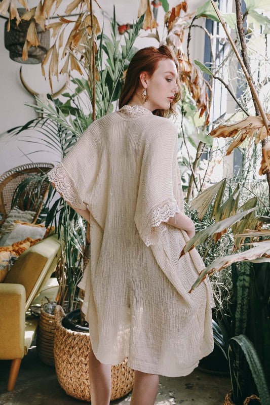 Beige Lace Kimono Duster