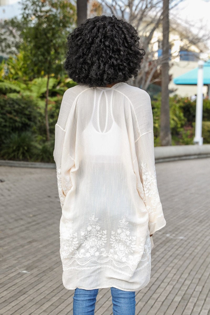 Embroidered Floral Kimono Cardigan