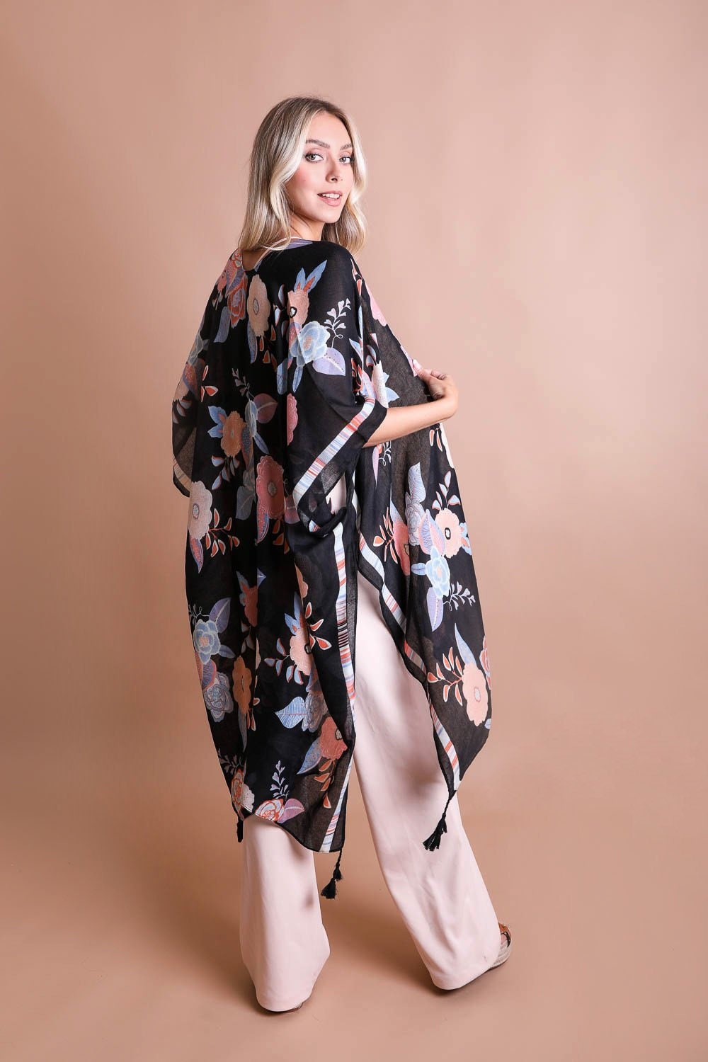 Black Flower Kimono Duster
