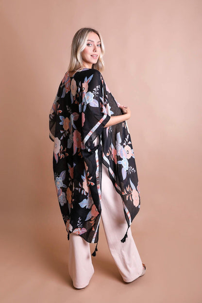 Black Flower Kimono Duster