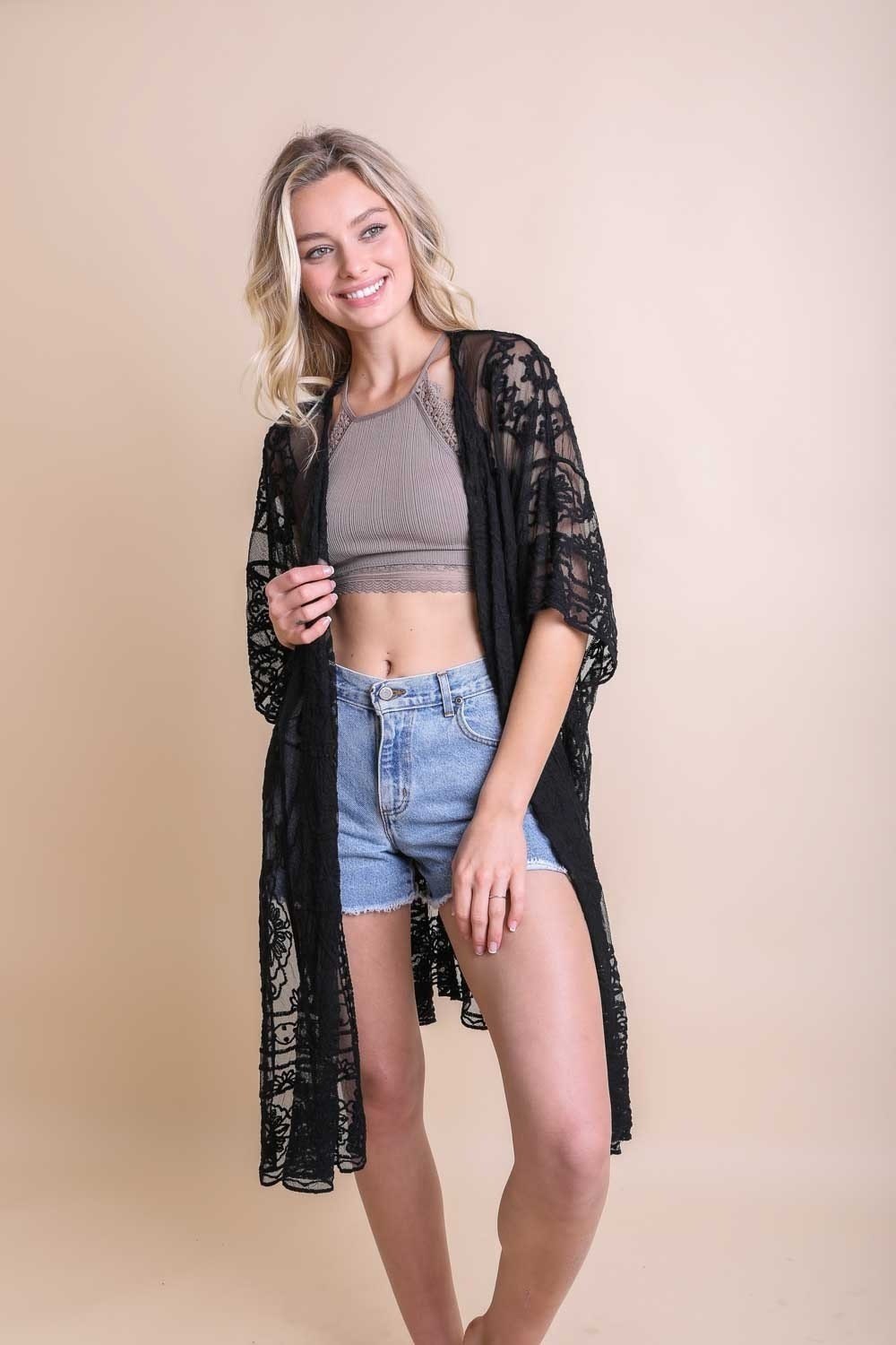 Yellow Lace Kimono Robe