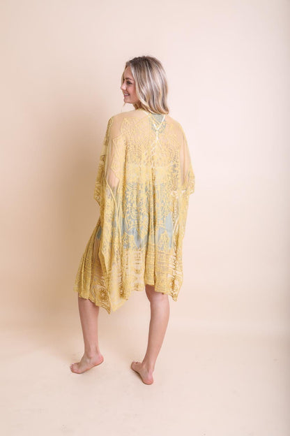 Yellow Lace Kimono Robe