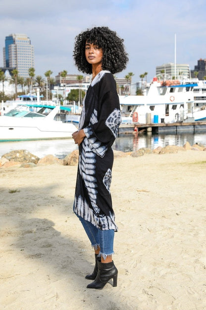 Blue Tie Dye Long Kimono Duster