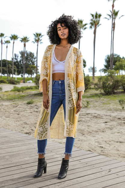 Yellow Lace Kimono Duster Crochet Lace
