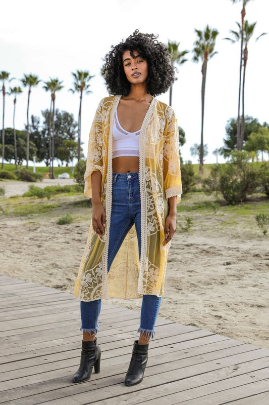 Yellow Lace Kimono Duster Crochet Lace