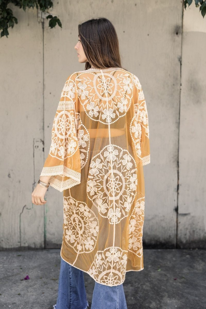 Orange Lace Kimono Duster Crochet Lace