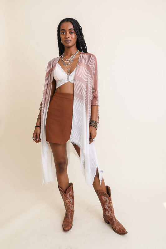 Striped Lightweight Kimono Cardigan Beach Cover Up
