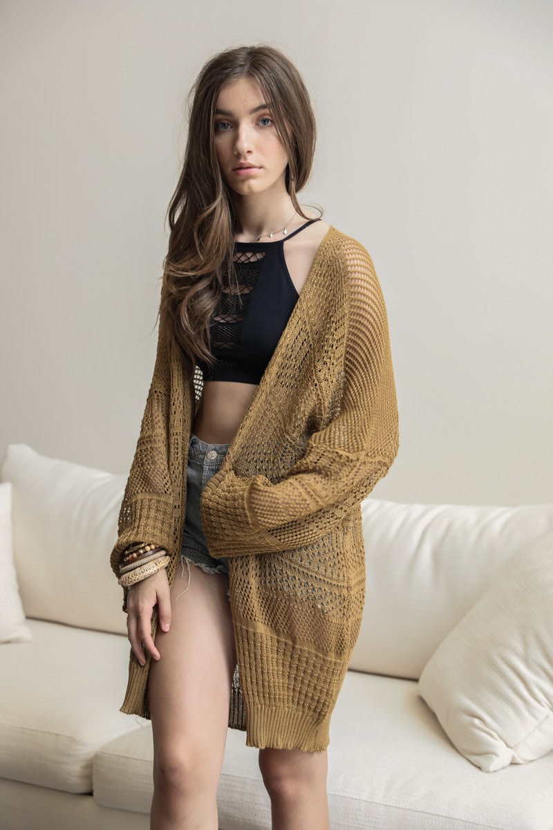 Cream Knit Netted Cardigan Kimono Duster