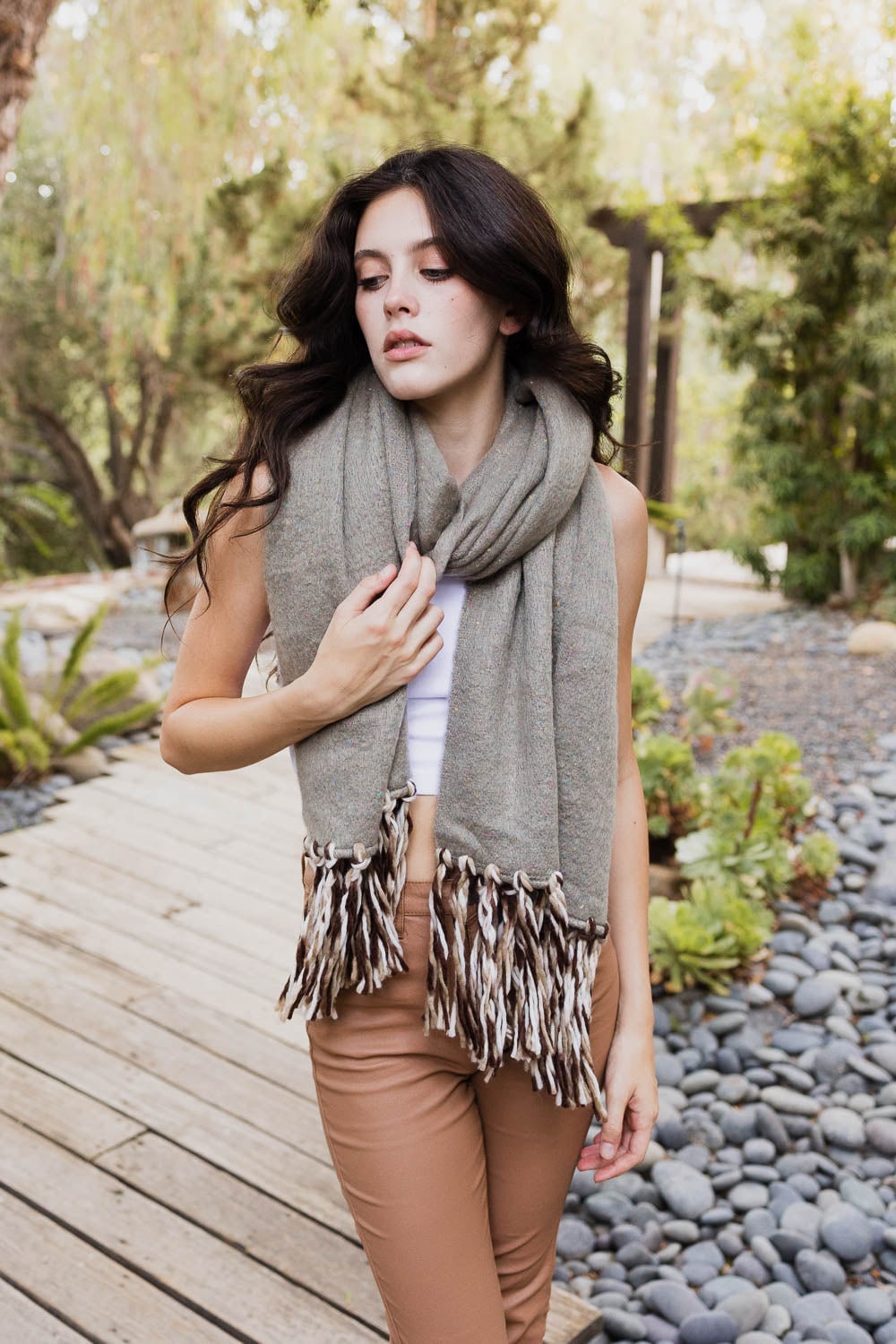 Bohemian Tassel Scarf Wrap Magenta Pink Thick Winter Scarves Shawl for Women Purple Ombre Scarf