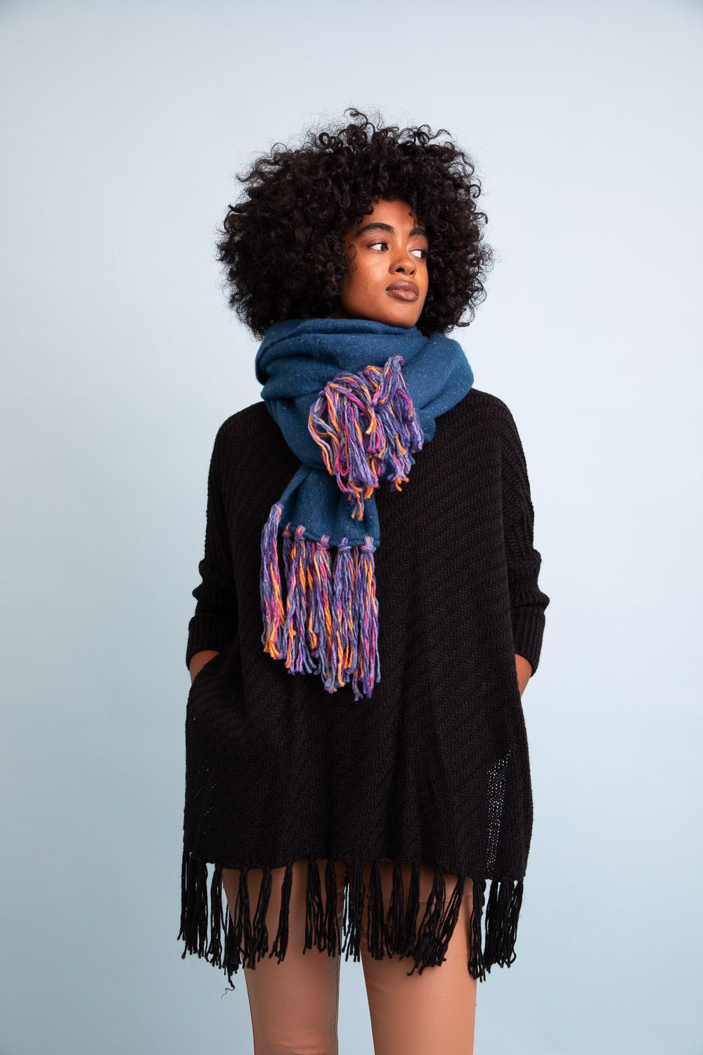 Bohemian Tassel Scarf Wrap Cobalt Blue Winter Scarves Shawl for Women Purple Ombre Scarf