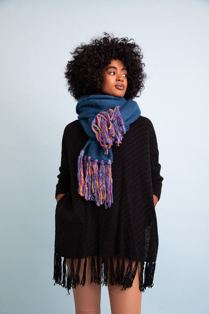 Bohemian Tassel Scarf Wrap Cobalt Blue Winter Scarves Shawl for Women Purple Ombre Scarf