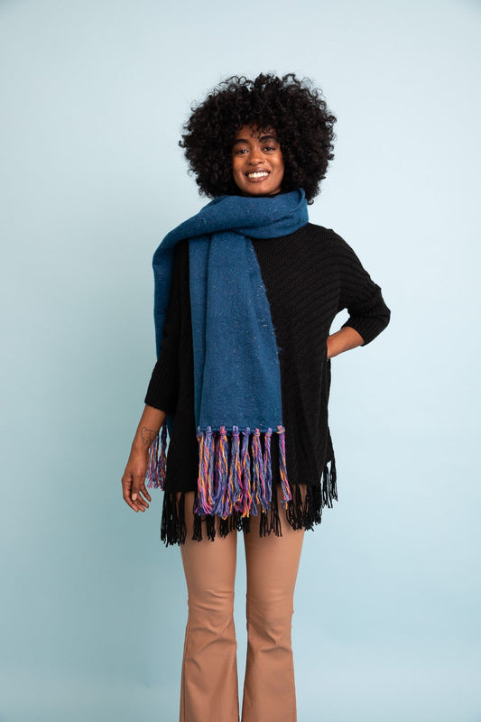 Bohemian Tassel Scarf Wrap Cobalt Blue Winter Scarves Shawl for Women Purple Ombre Scarf