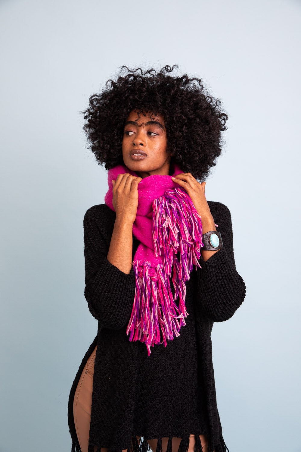 Bohemian Tassel Scarf Wrap Magenta Pink Thick Winter Scarves Shawl for Women Purple Ombre Scarf