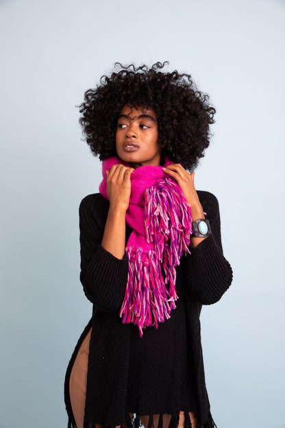 Bohemian Tassel Scarf Wrap Magenta Pink Thick Winter Scarves Shawl for Women Purple Ombre Scarf