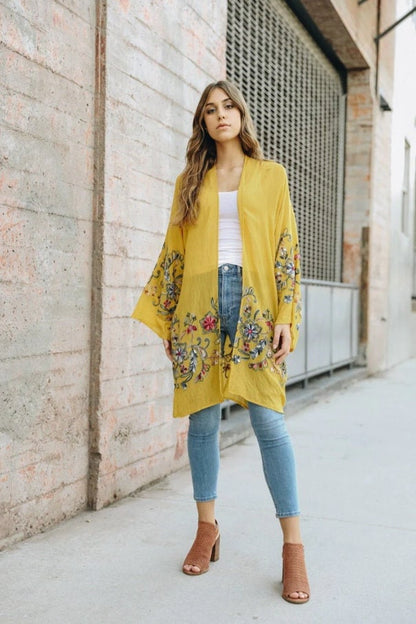 Embroidered Kimono, Spring Summer Autumn Floral Embroidered Kimonos in Rust Orange