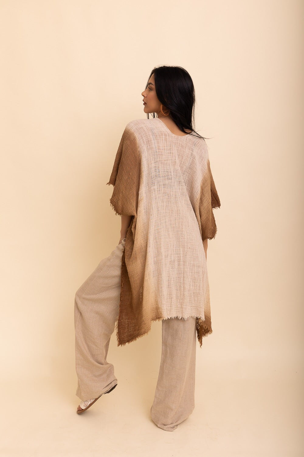 Cotton Taupe Ombre Kimono Duster, Solid Color Kimonos