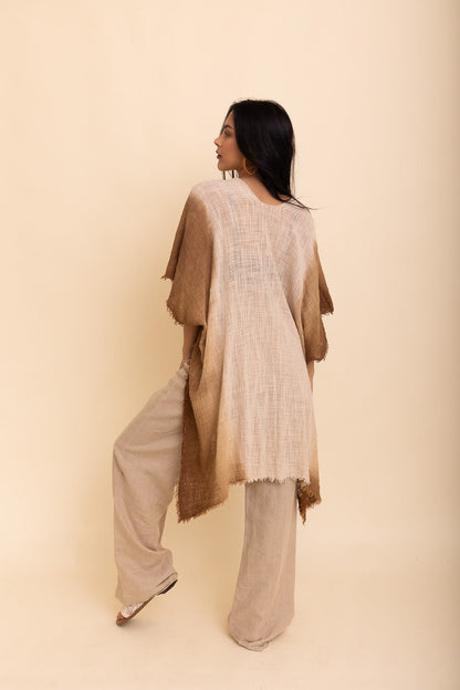 Cotton Taupe Ombre Kimono Duster, Solid Color Kimonos