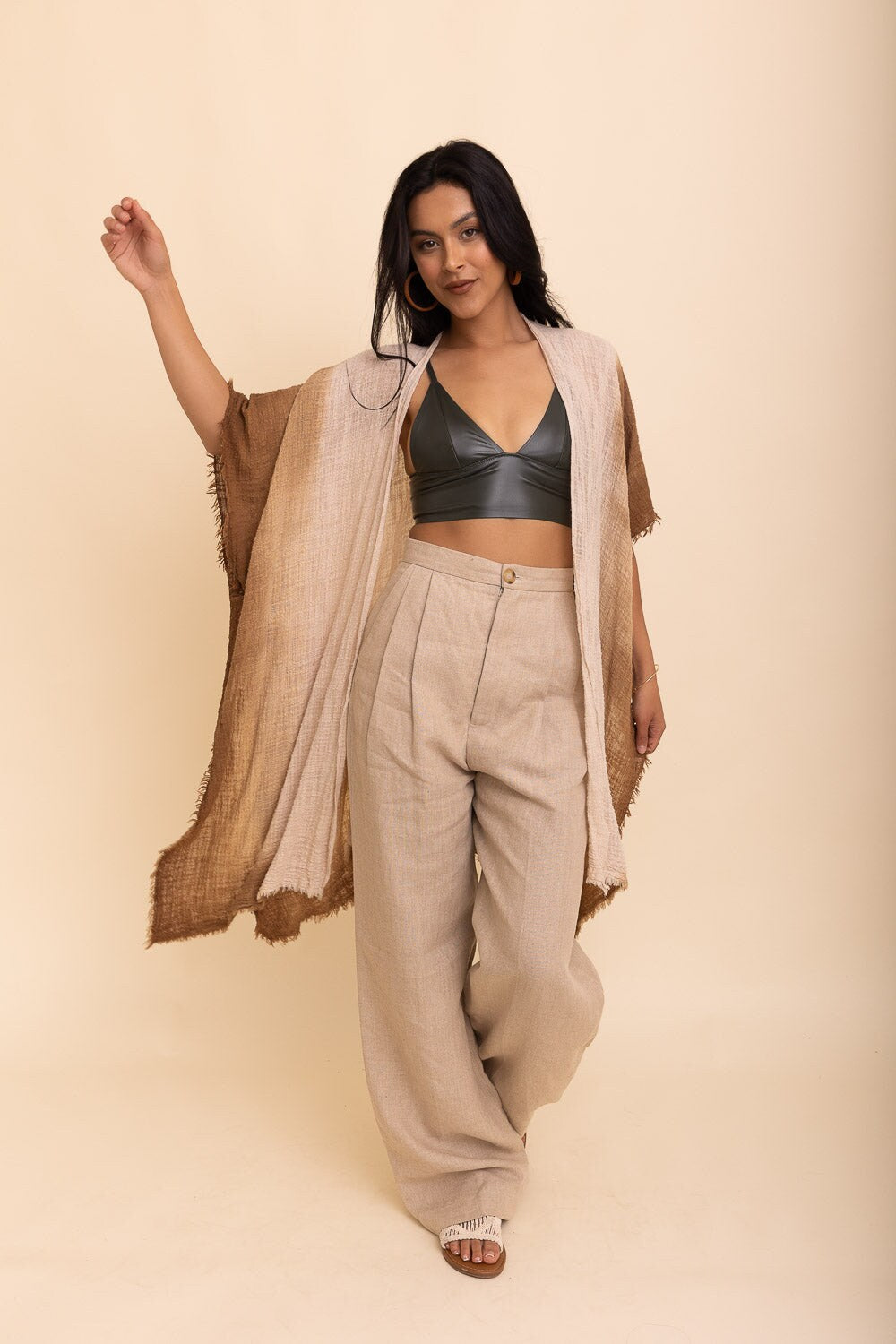 Cotton Taupe Ombre Kimono Duster, Solid Color Kimonos