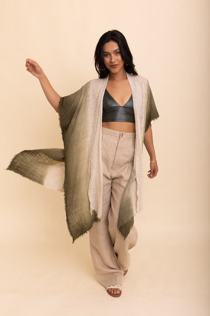 Cotton Taupe Ombre Kimono Duster, Solid Color Kimonos