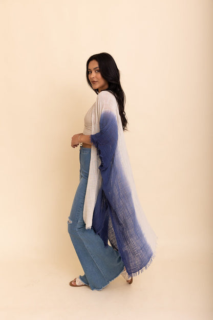 Cotton Blue Ombre Kimono Duster, Solid Color Kimonos