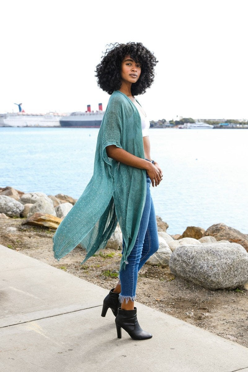 Pink Kimono Duster with Sequins