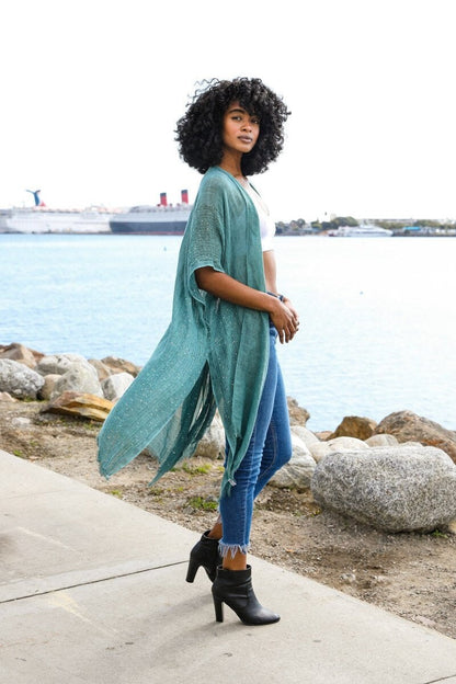 Pink Kimono Duster with Sequins