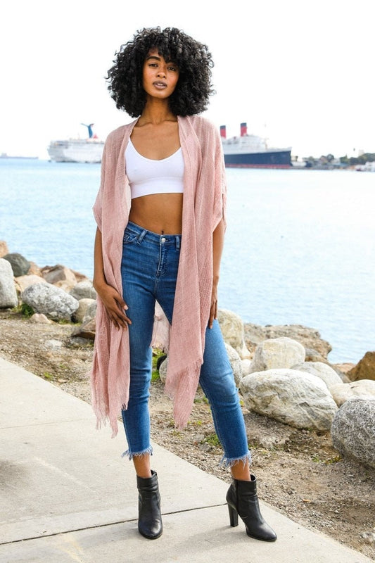 Pink Kimono Duster with Sequins