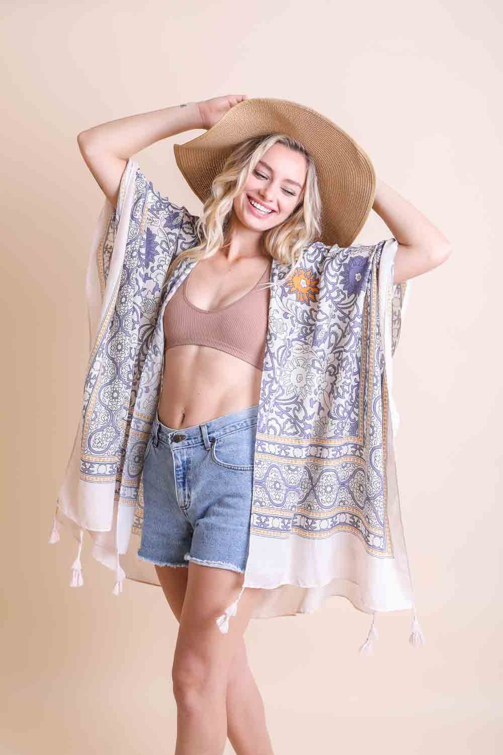 Ivory Tassel Boho Kimono Duster