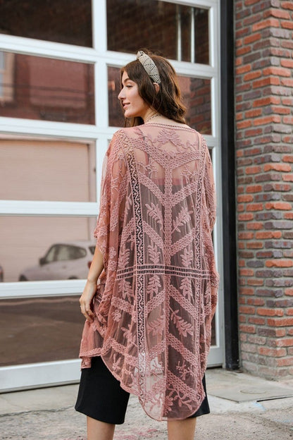 Pink Lace Kimono Duster